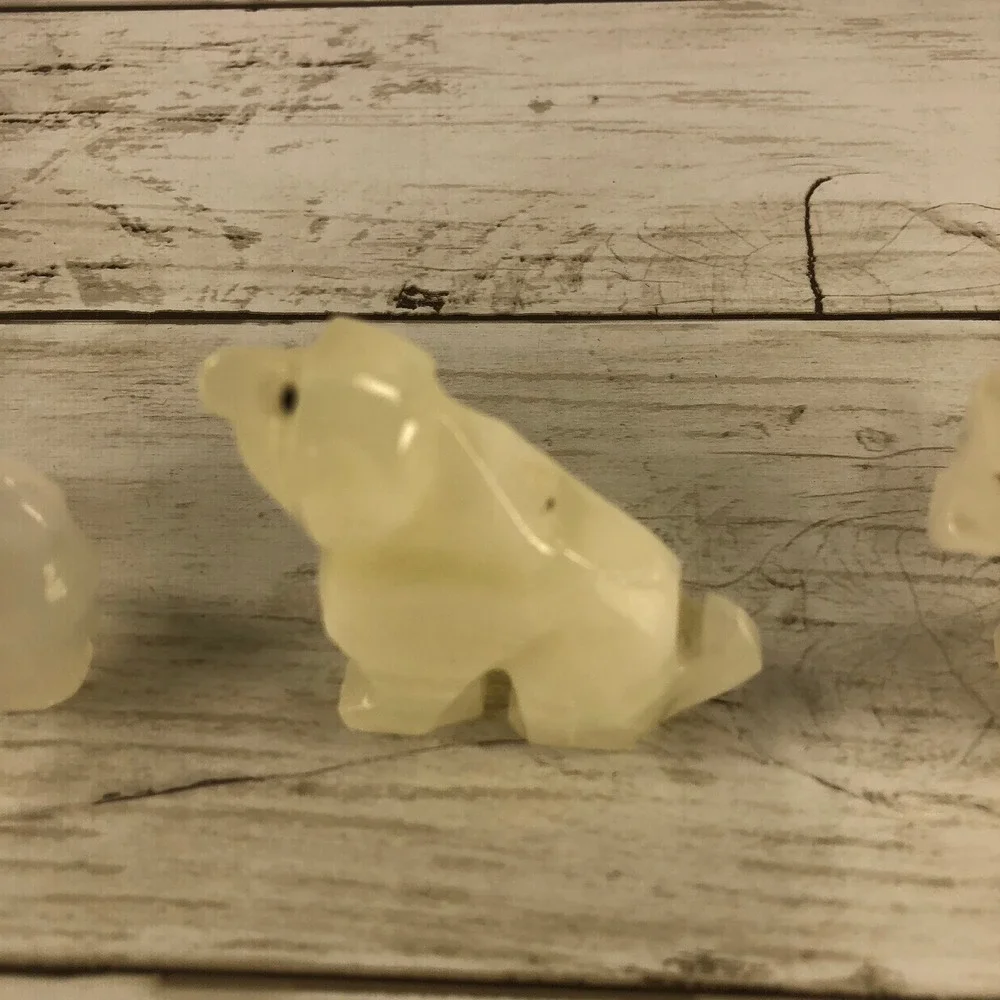 Vintage Carved White Onyx Stone Animal Figurines Set of‎ 3 Dog Bear Horse